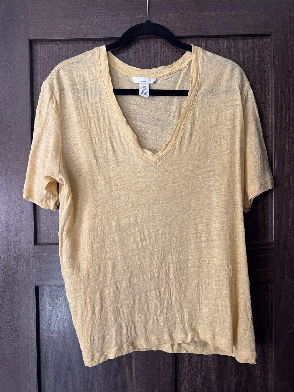 H&M Linen Yellow V-Neck Women's Top